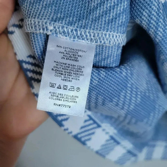 Ann Taylor, New, Blue & White Plaid Ruffle Neck Button Shell Knit Top Size XL - Picture 10 of 11